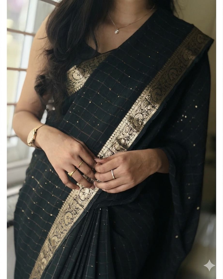 Viscose Georgette Sequence Worked Saree With Weaving Butti Blouse
