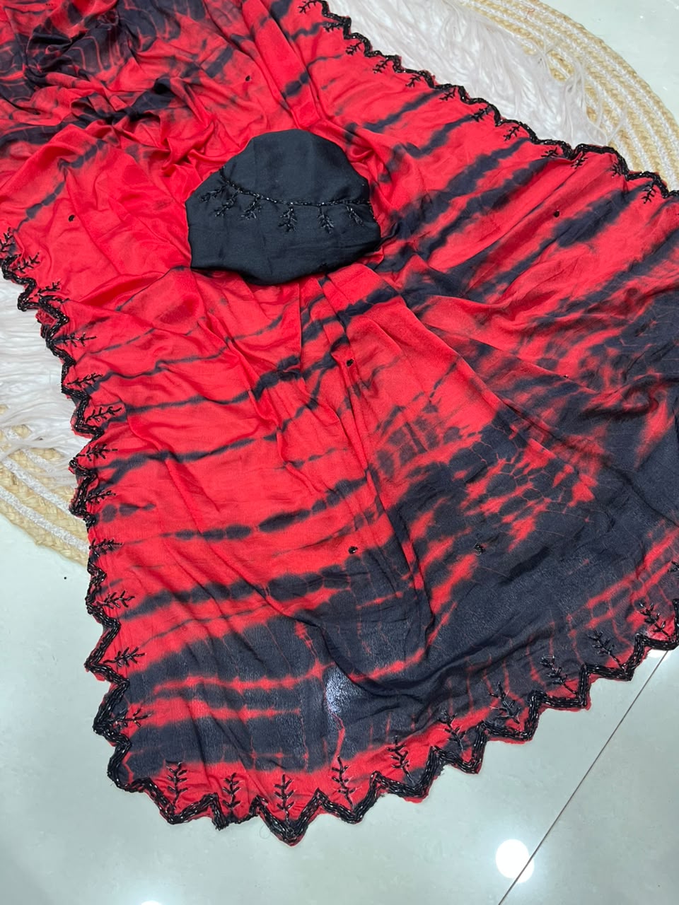 Pure Dyeable Chinon Sarees with Shibori design & Cutdana Border