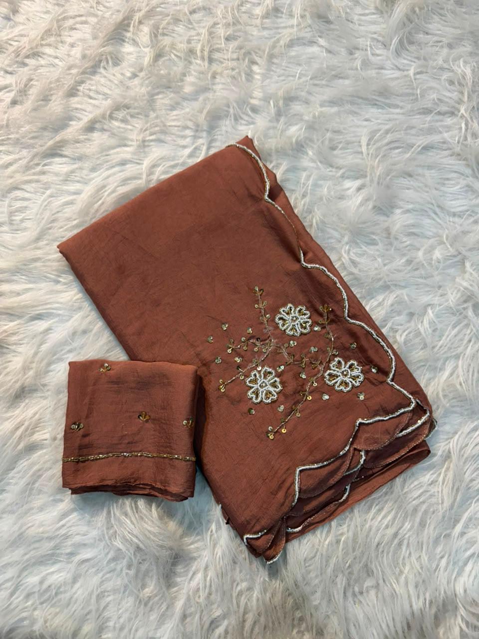 Rangoli Crush Saree with Handwork n Moti Work coming with Kutdana