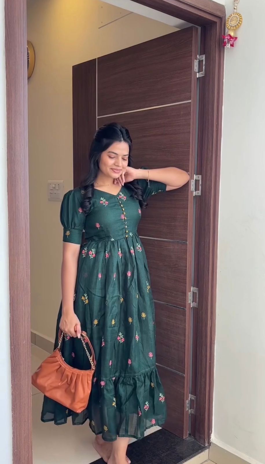 Kota Checks Embroidery Midi Gown