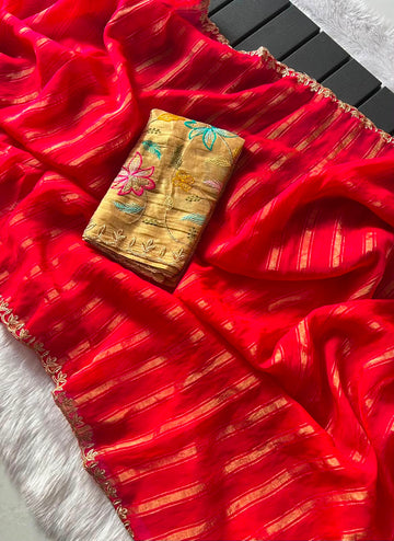 Beautiful Pink 🩷 Sufi Crush Saree with Embroidery Work