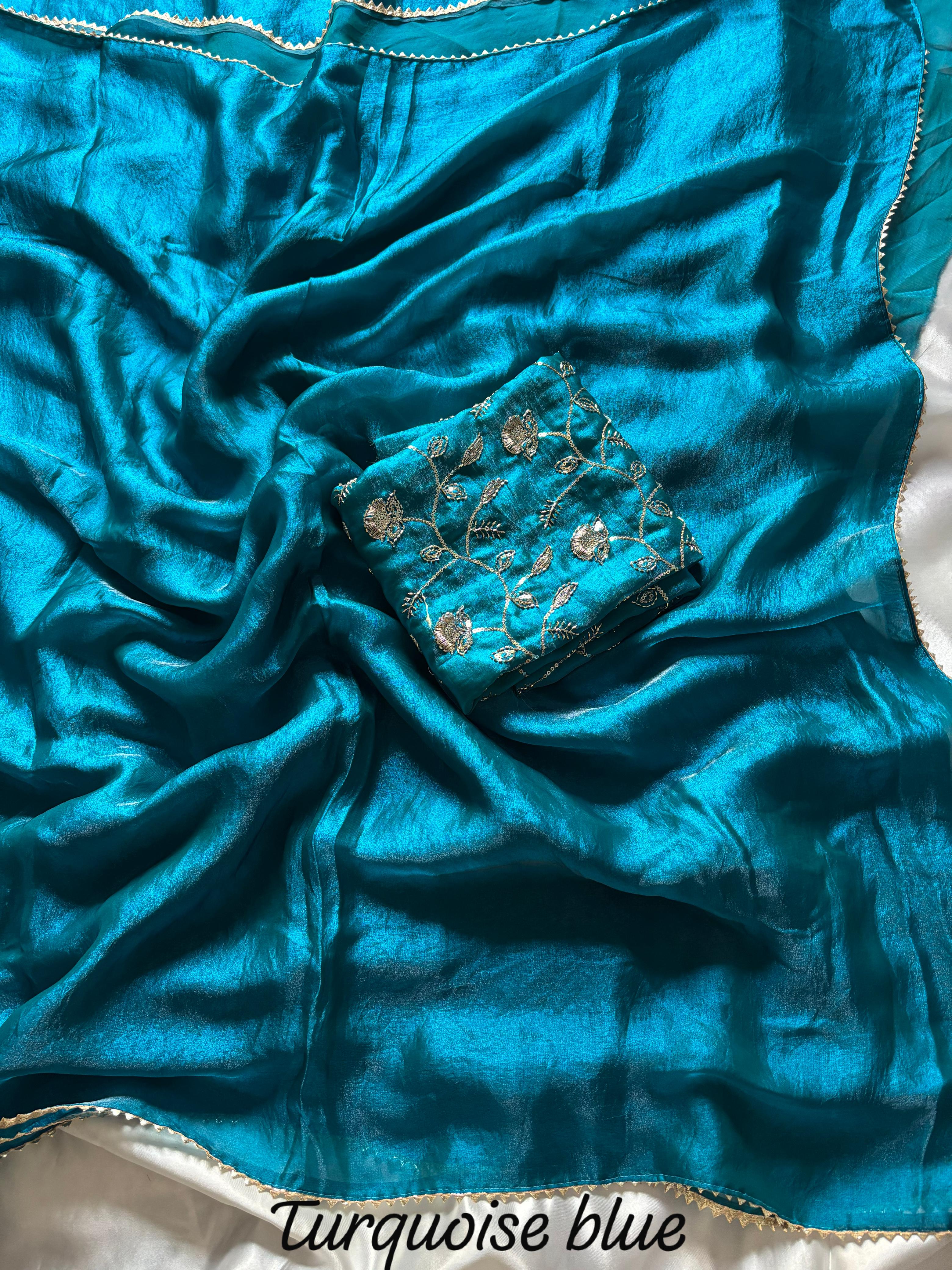 Designer Space Silk Sarees with Beads Work Blouse