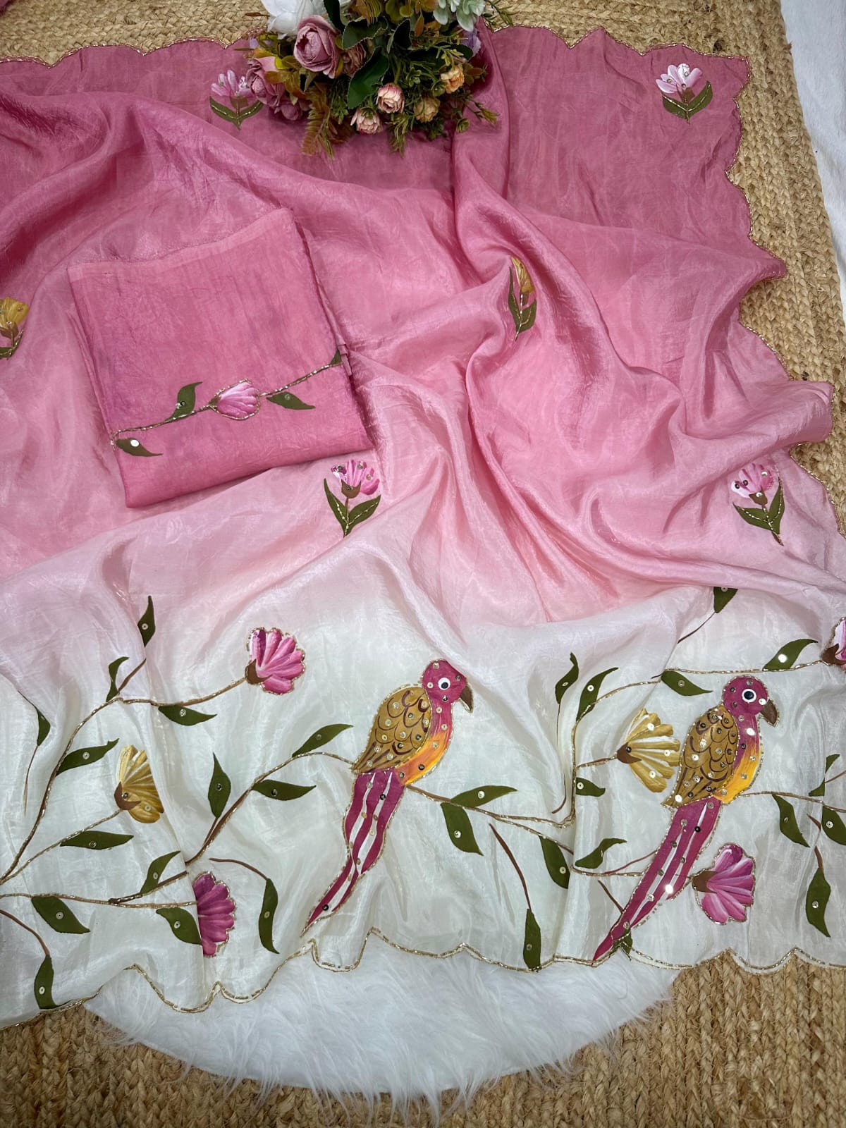 Designer brush painted crush saree