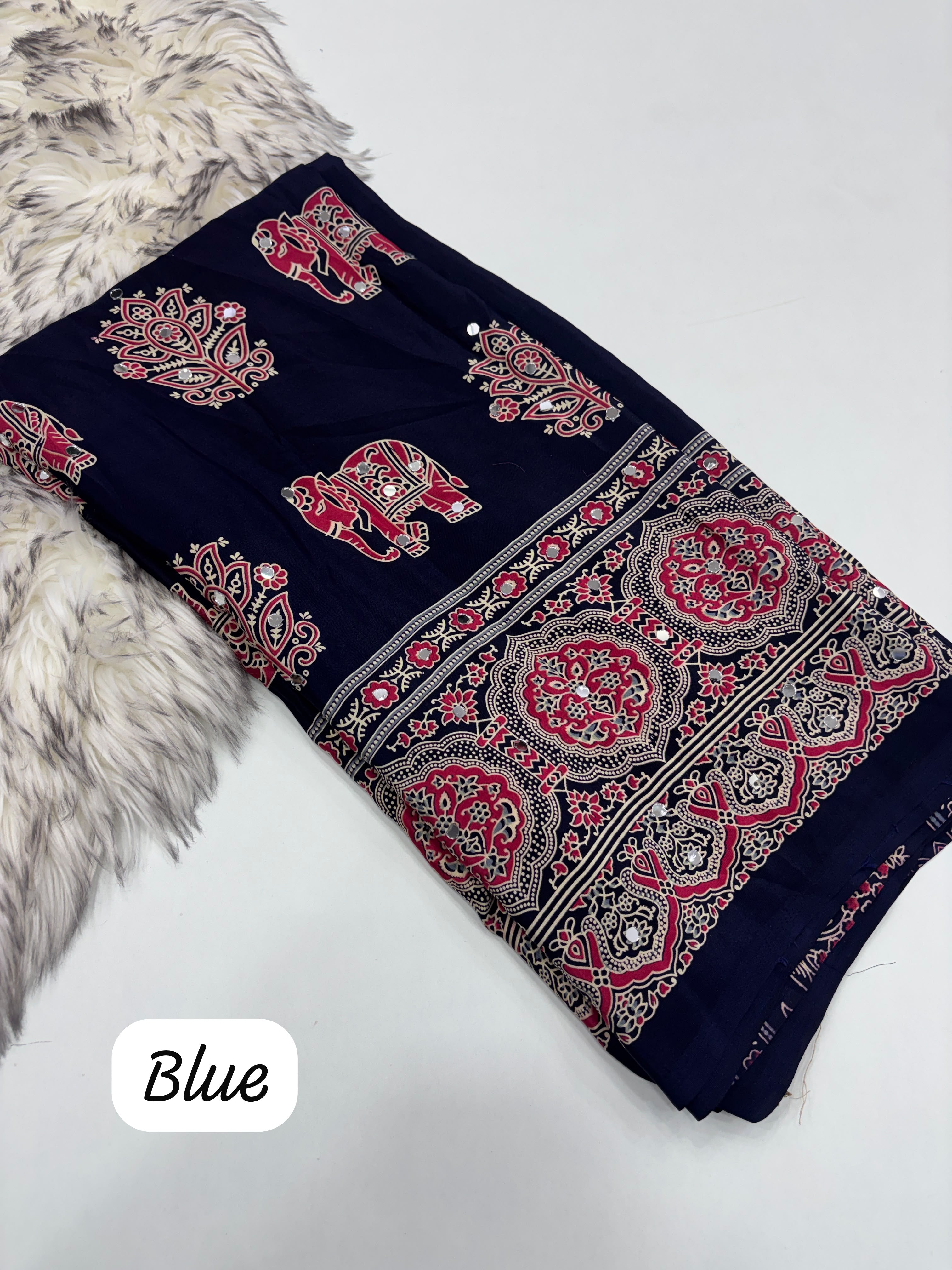 Ajrakh Mirror Work Sarees