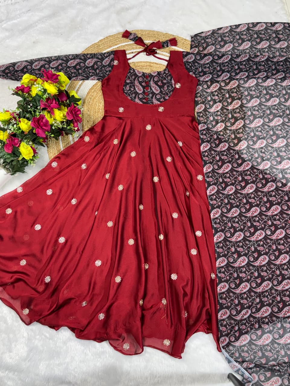 Rangoli Anarkali Suit with Printed Duppata