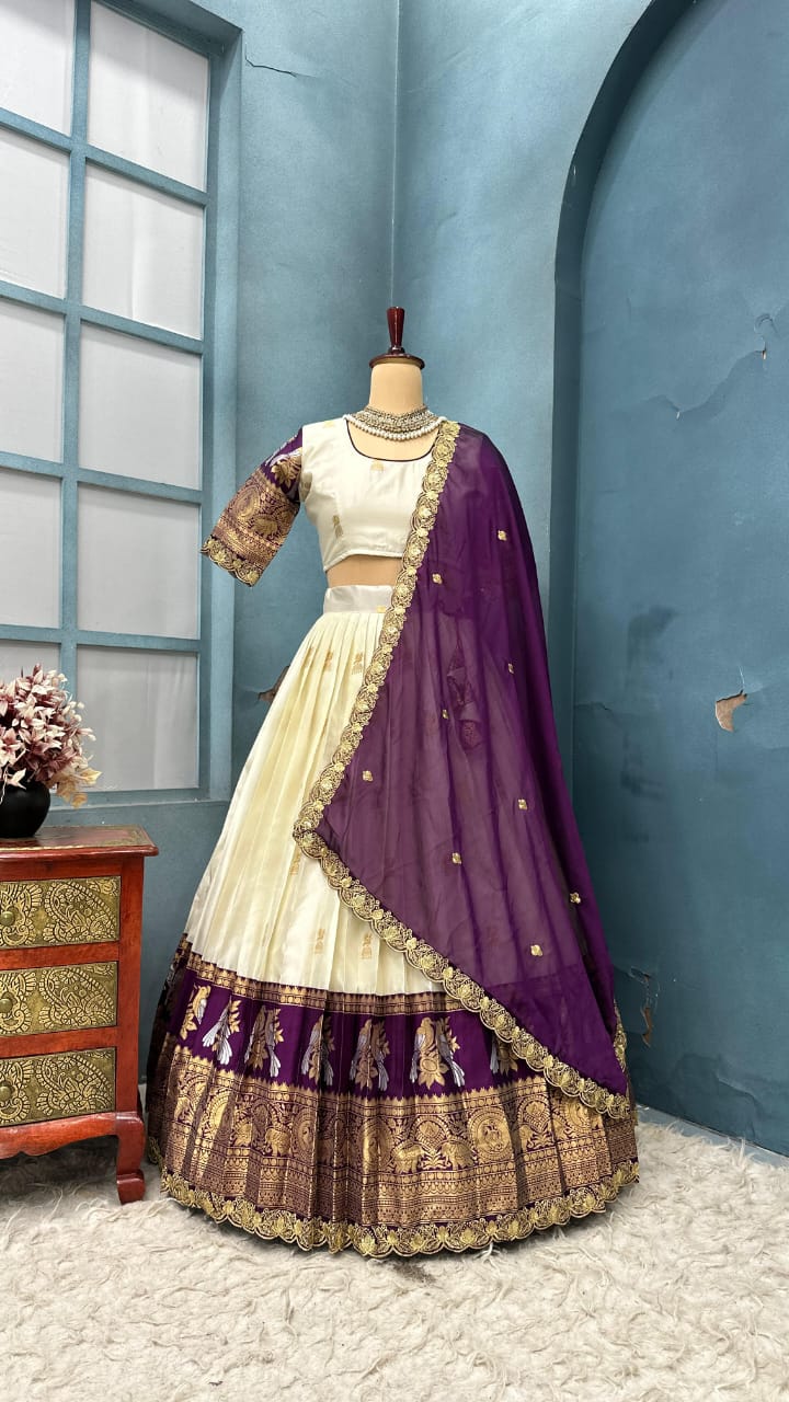 Exclusive Designer Premium Quality Pure Kanjivaram silk full stiched Lehenga