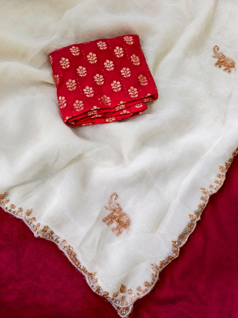 Cocktail Sarees with Cutdana Work