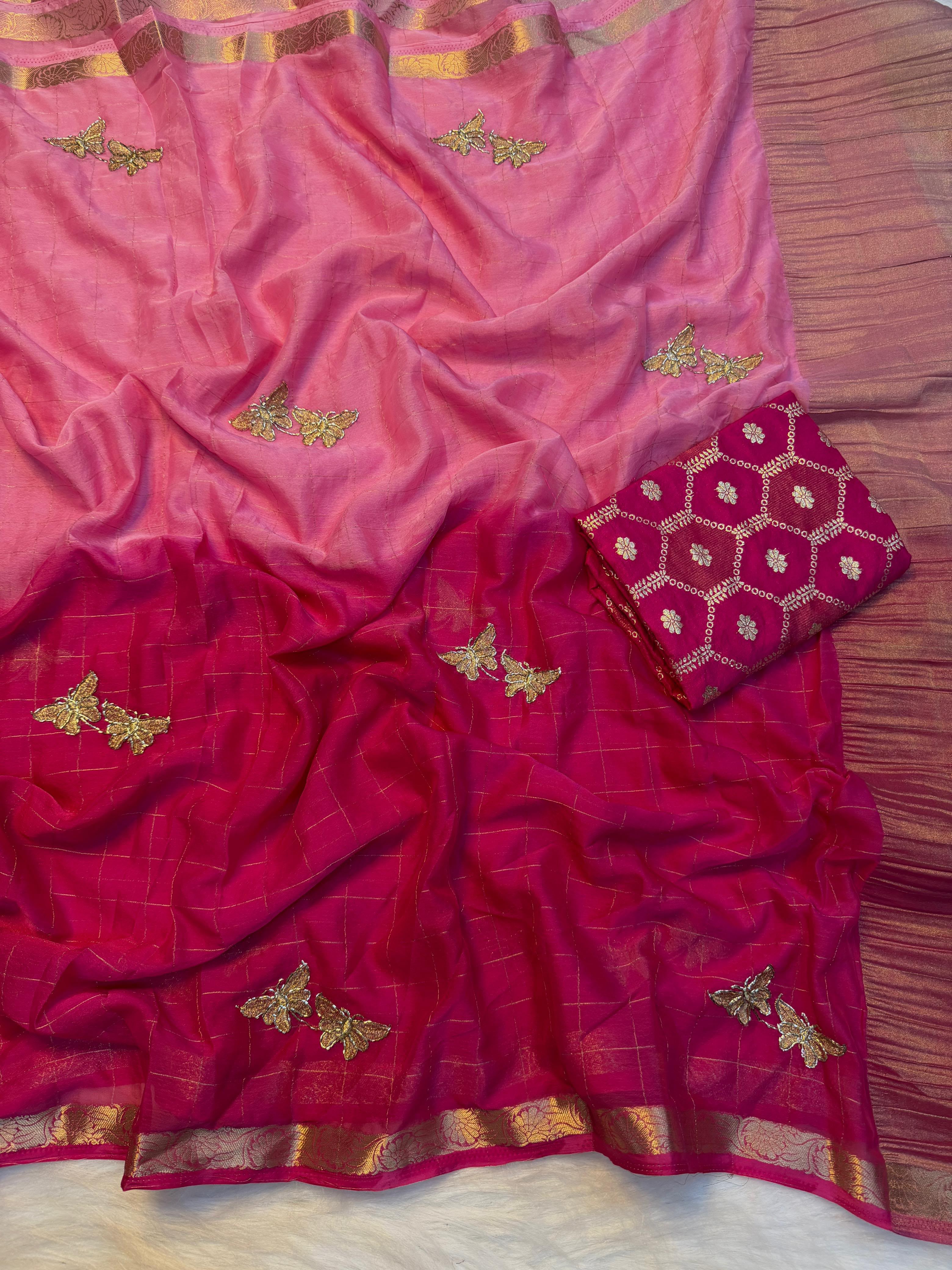 Pure Viscose Georgette saree with beads work