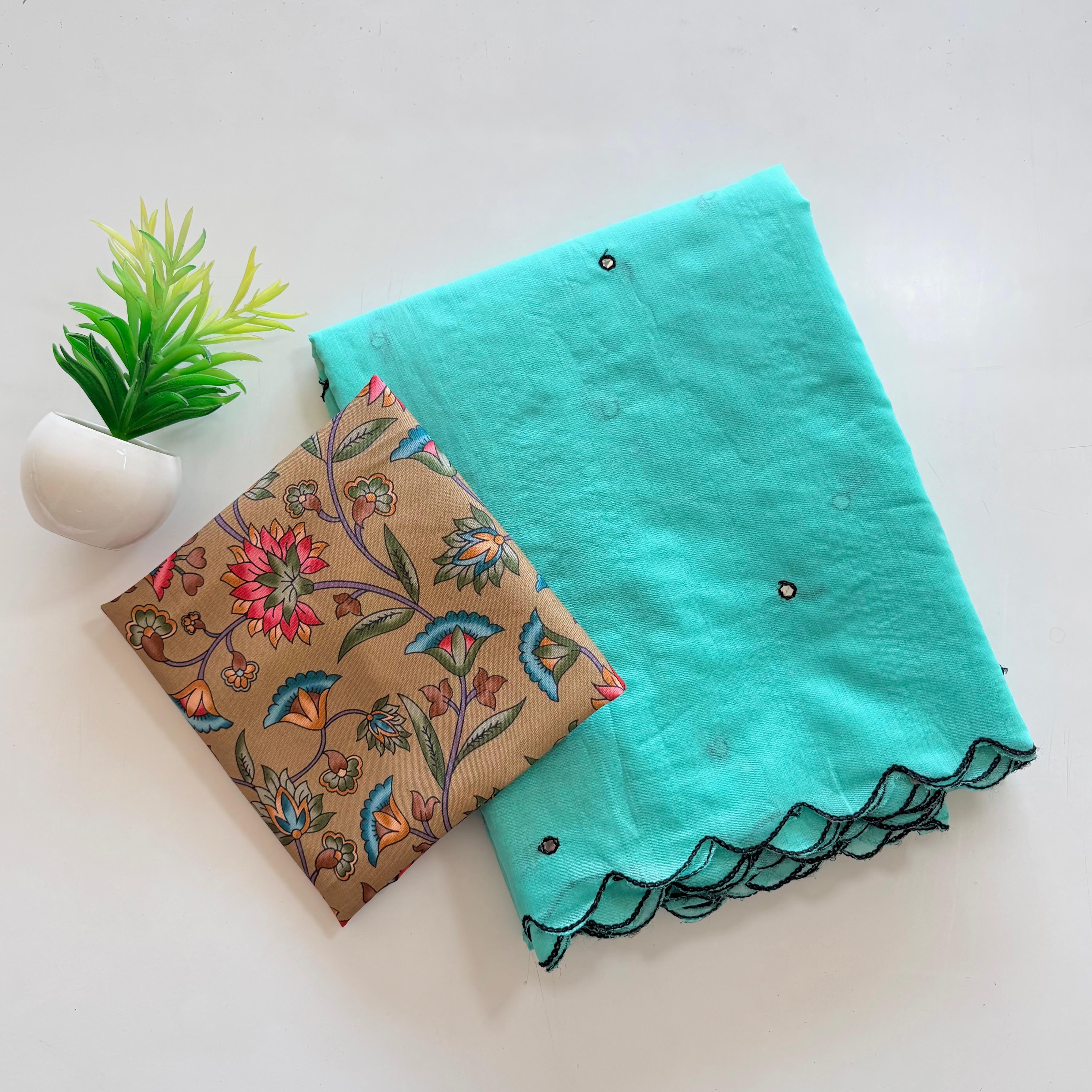 Soft Chanderi Saree with Beautiful handtouch mirror cover with thread work