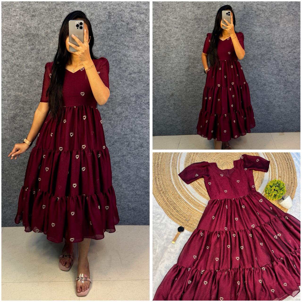 Beautiful Rangoli Crush Gown with Heart Beads