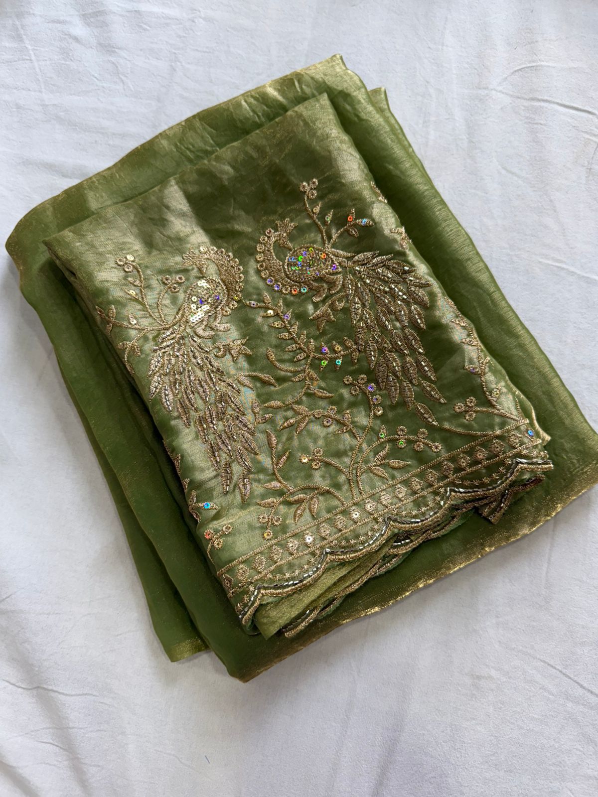 Space Sattin Saree With Running Bits Sequence Work Blouse