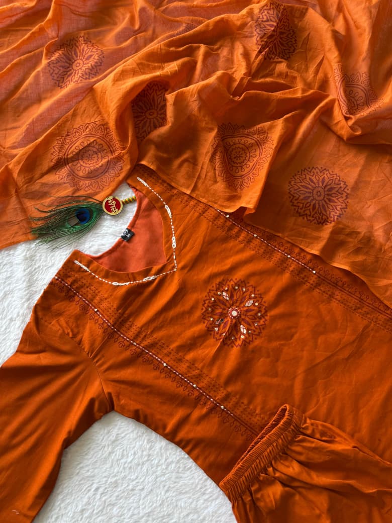 Premium Cotton Orange Kurta Set
