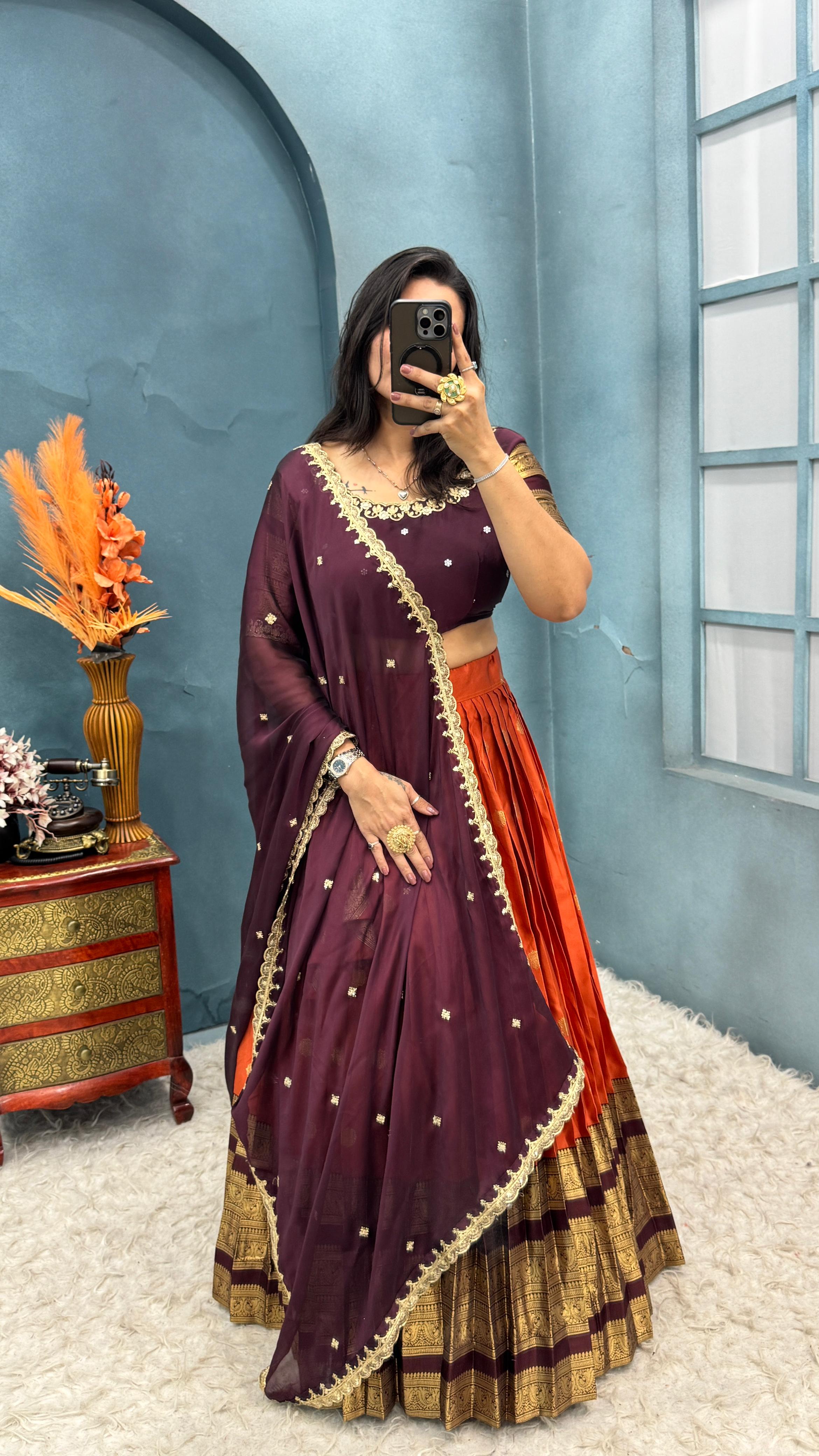 Launch New Exclusive Designer Premium Quality Pure Kanjivaram Silk Full Stitched Lehenga Upto 3XL