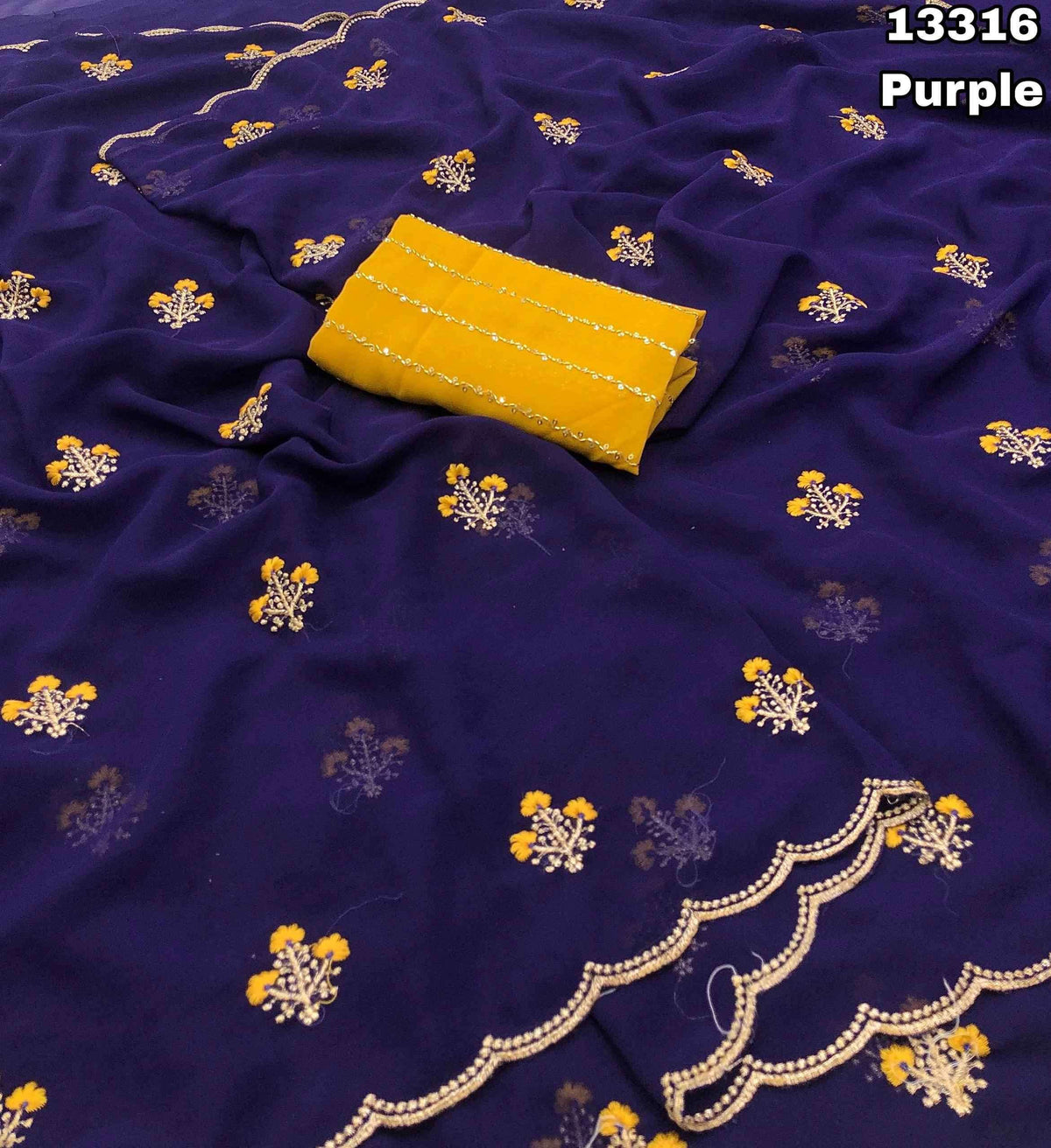 Faux Georgette Sarees with Embroidery Butta