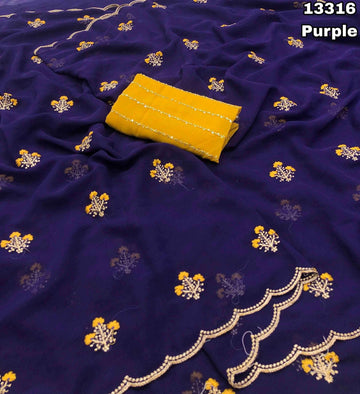 Faux Georgette Sarees with Embroidery Butta