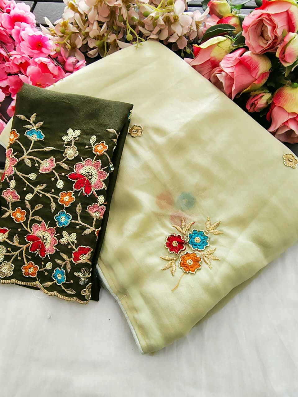 Star Georgette Sarees with Embroidery Khatli Work