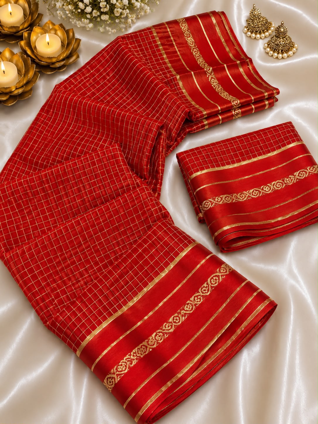 Viscose Georgette Chex Sattin Border Sarees