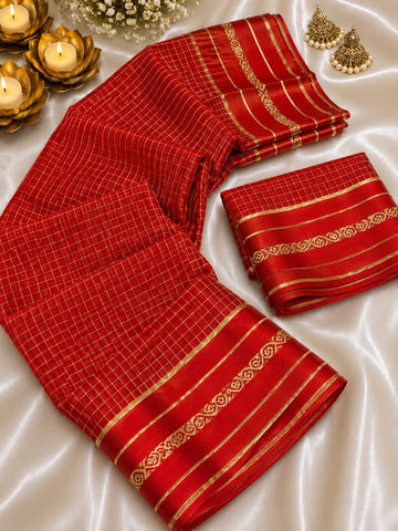 Viscose Georgette Chex Sattin Border Sarees