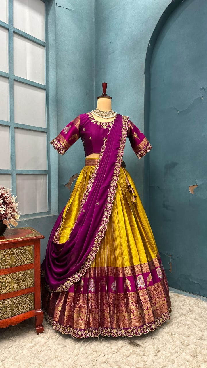 Designer Premium Fully Stitched Kanjivaram Silk Lehanga