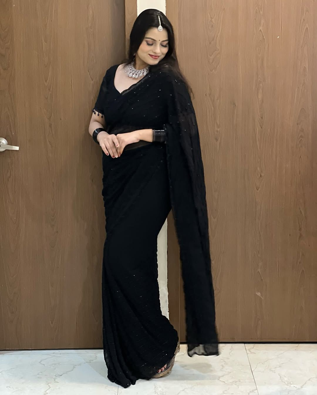 Celebrity Inspired Black Cocktail Saree