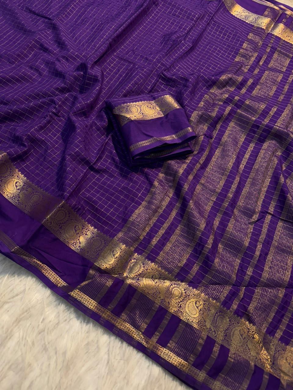 Viscose Chex Sareea with Chit Pallu vintage design coming with running blouse