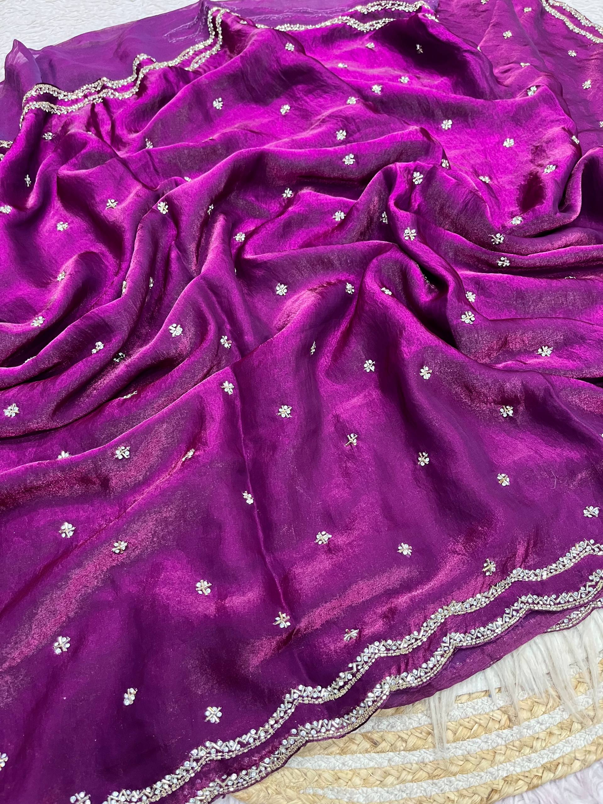 Space Silk Fandy sattin With Beautiful Khatli Cut Dana Handwork Along With Hand Diamond Work