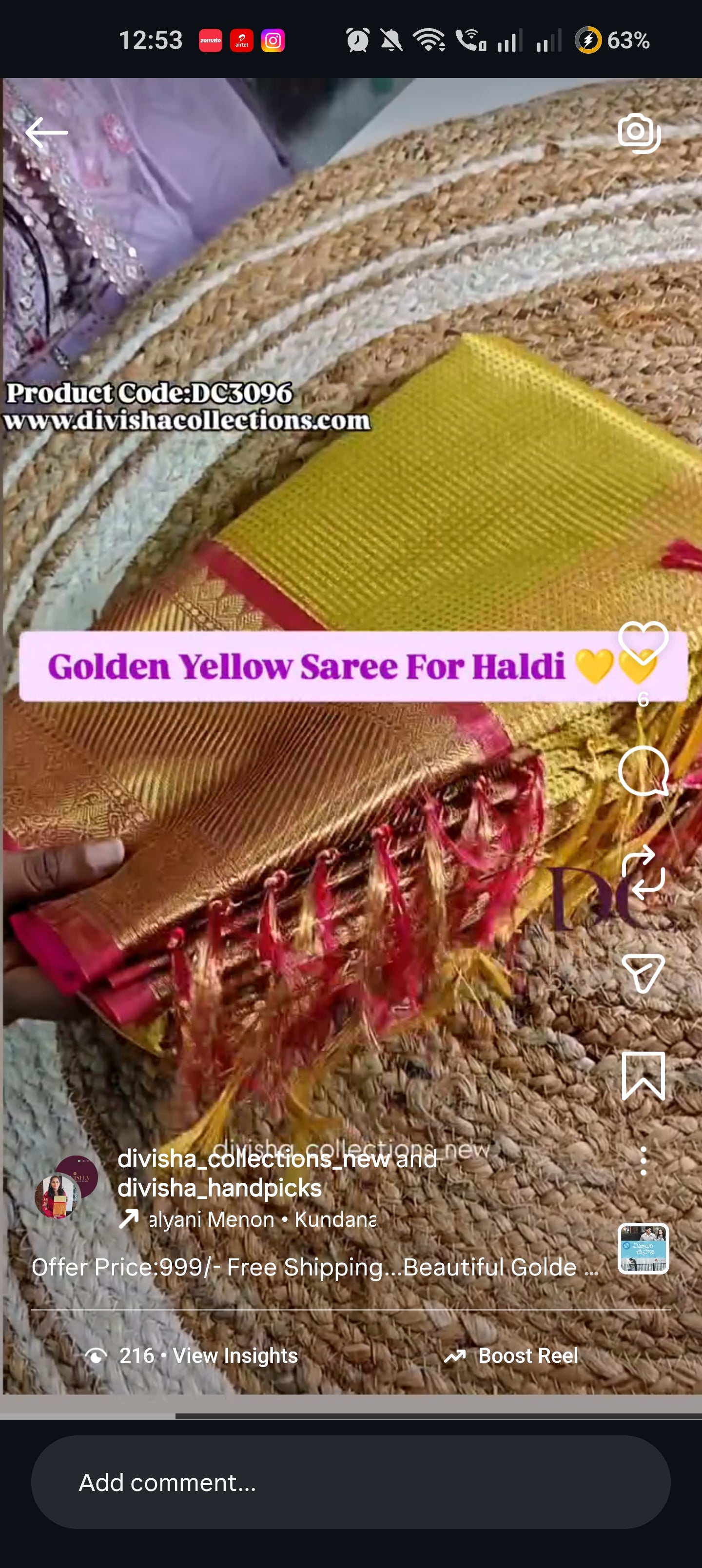Golden Yellow Banarasi Tissue Silk Saree