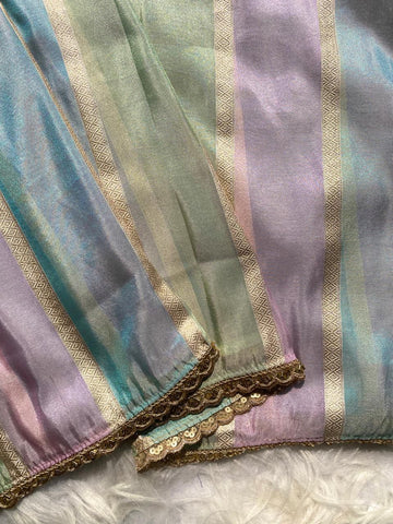 Pure Tissue Zari Saree with Rainbow Stripes