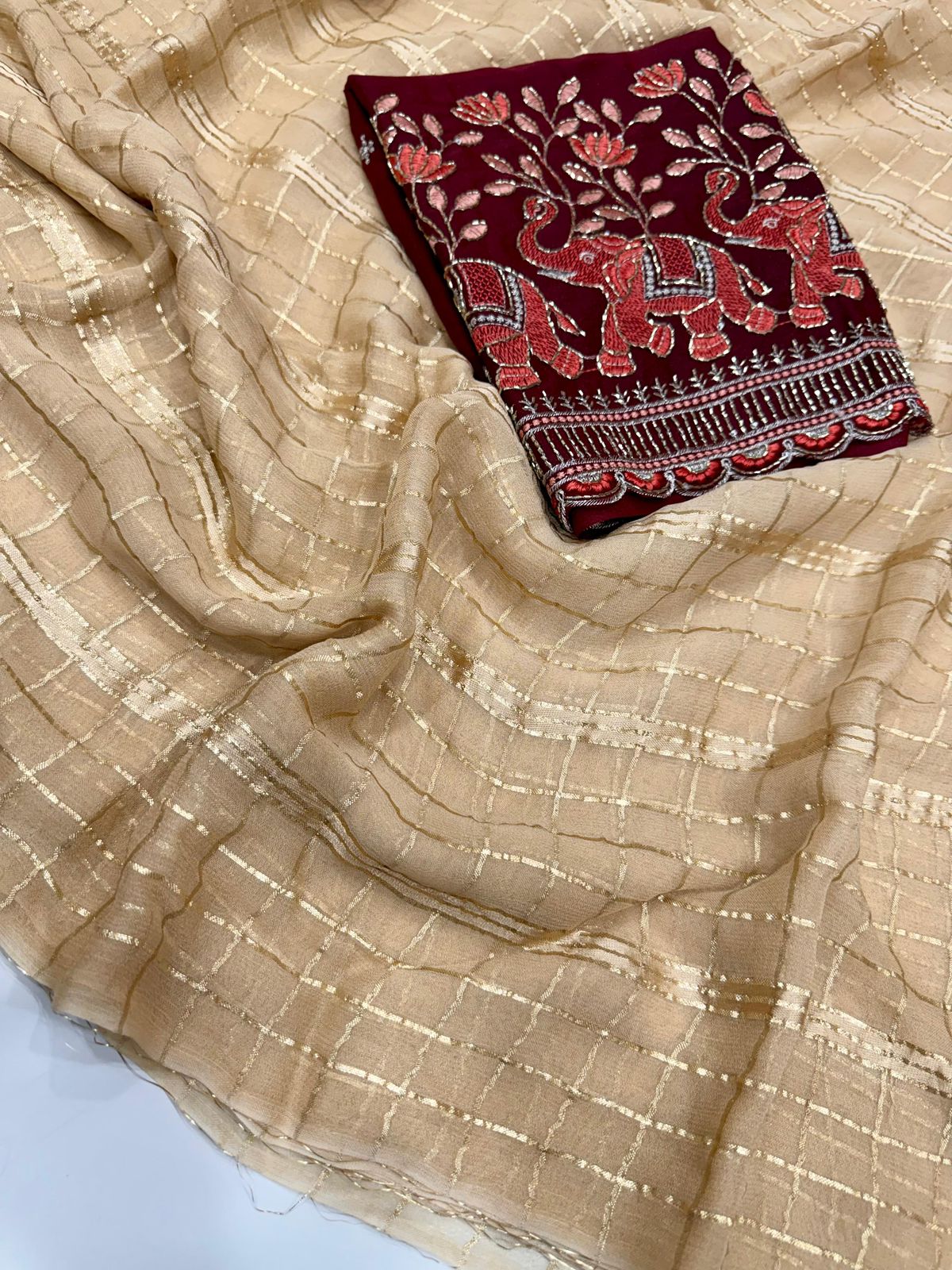 Viscose Georgette Saree With Multi Bits Work Blouse