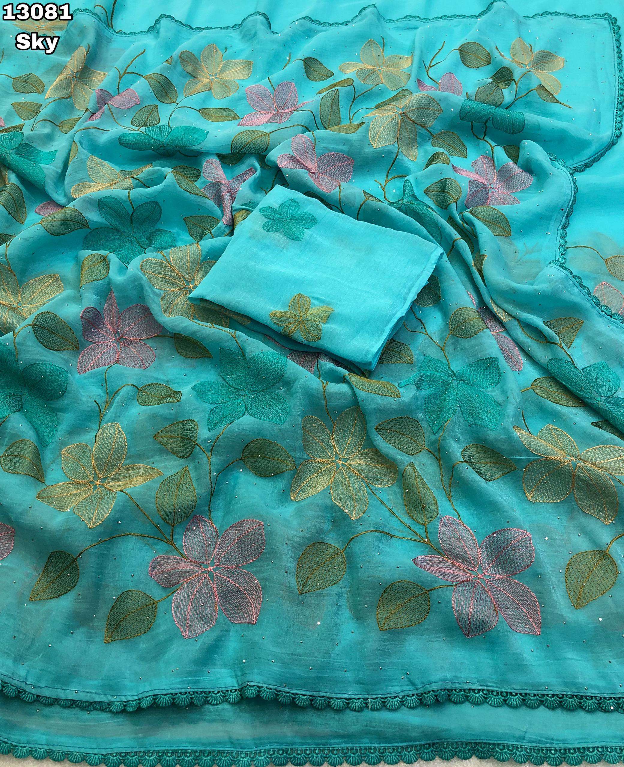 Crunchy Crush Embroidery Work Sarees