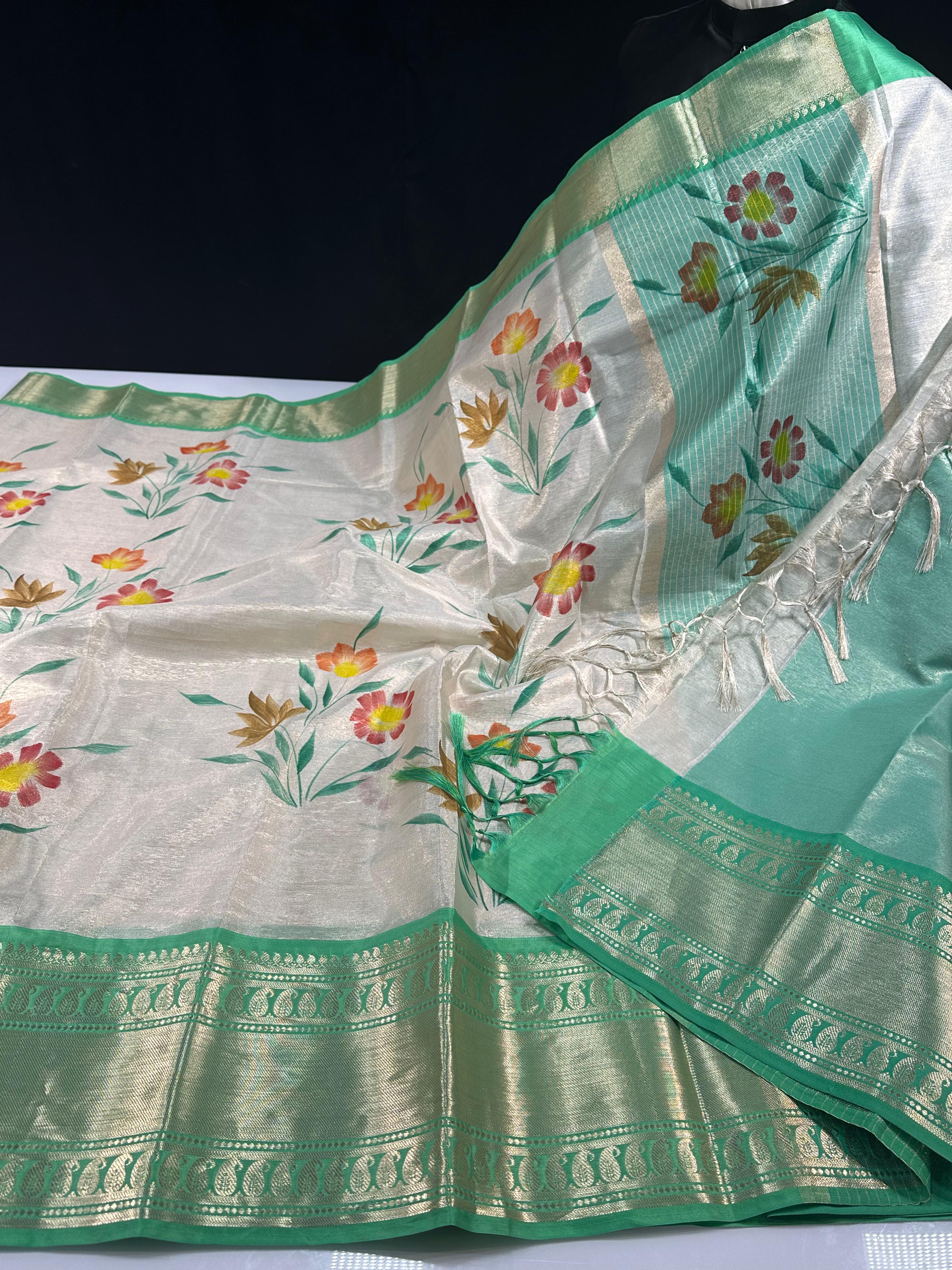 Hand Painted Soft Banarasi Tissue Silk Saree