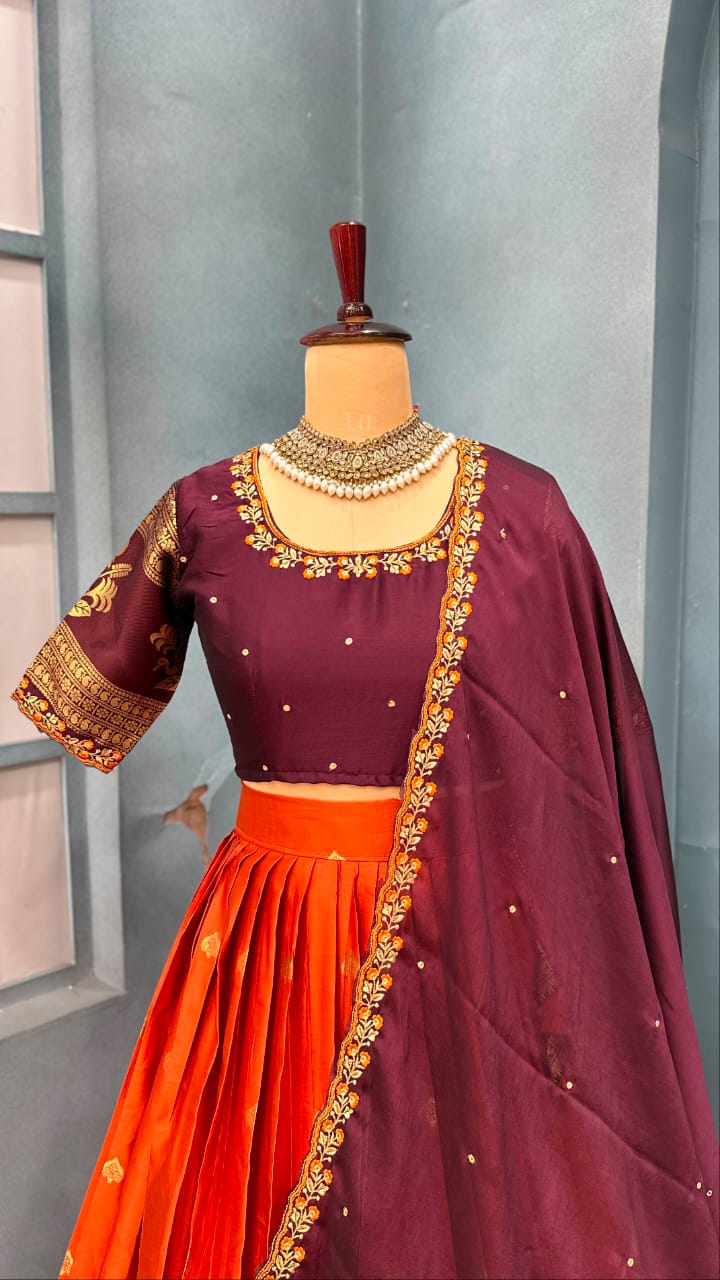Premium Quality Kanjivaram Silk Full Stitched Lehenga Set