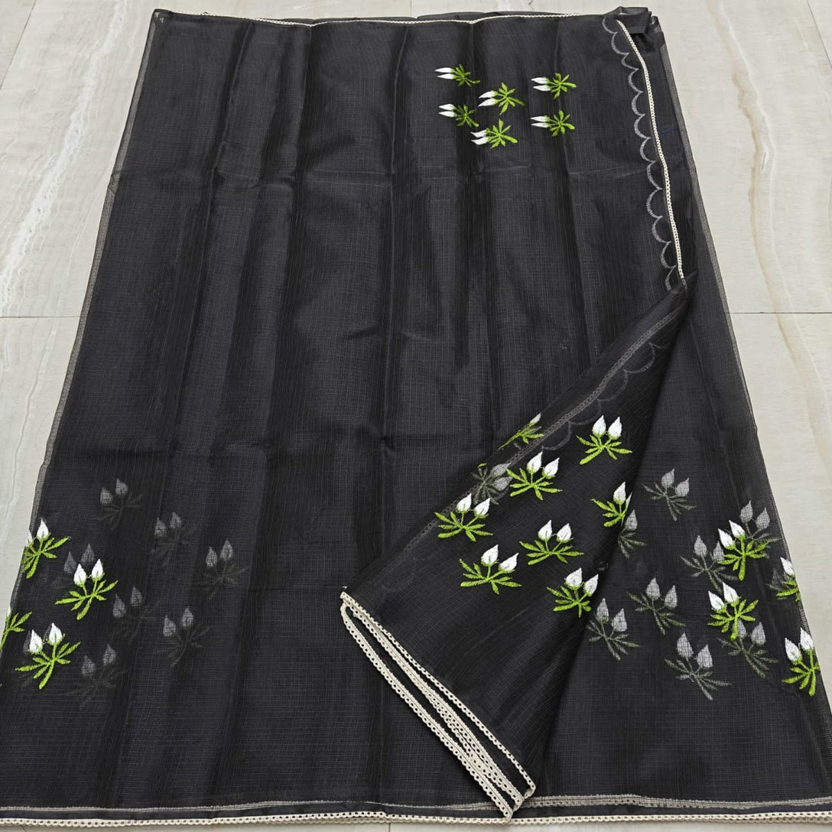 Elegant Kota Sarees with Scallop & Floral Embroidery