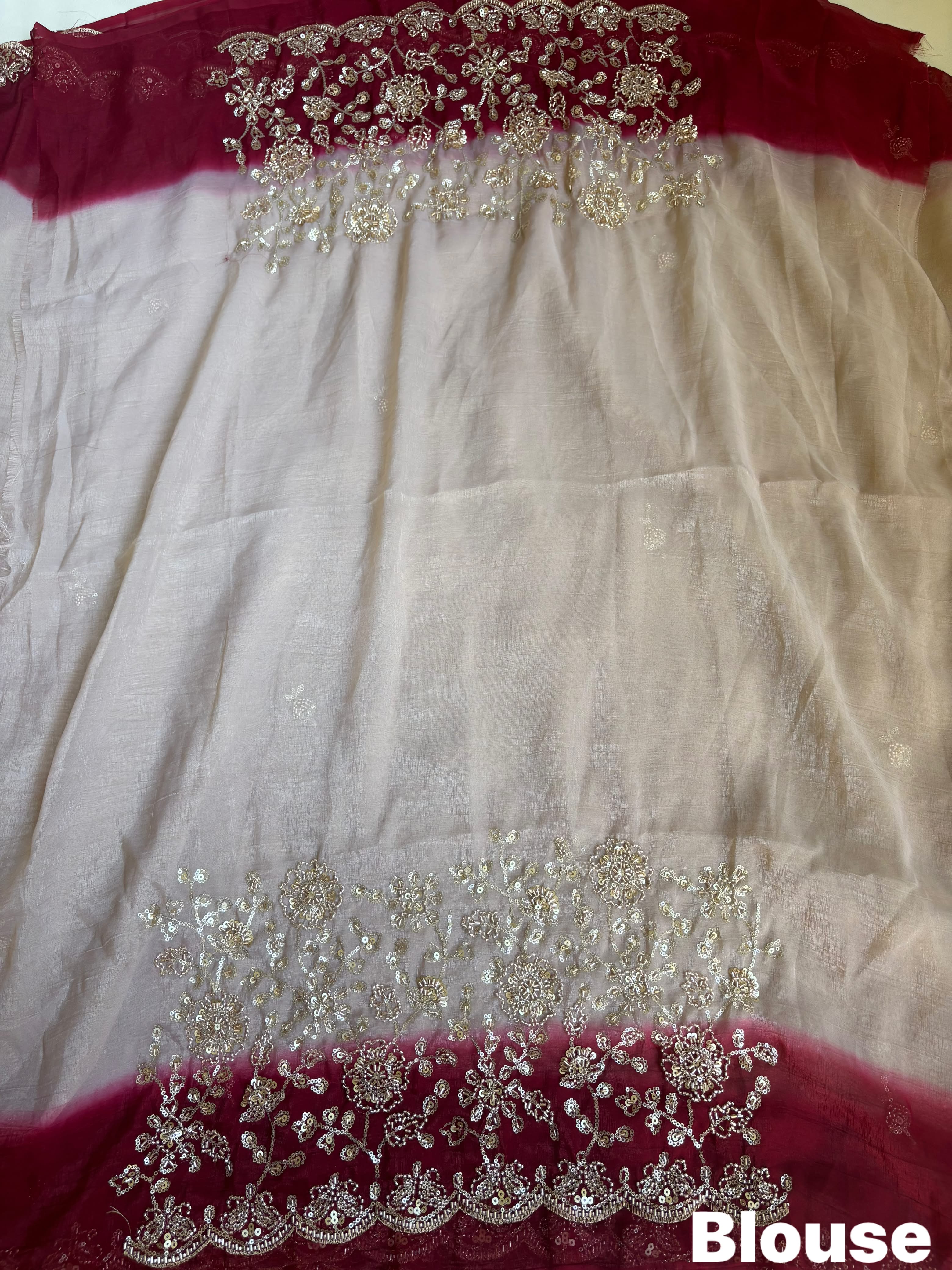 Elegant Fendy Satin Saree with beautiful sequence beats work Paired with unstitched 0.90 meter blouse piece