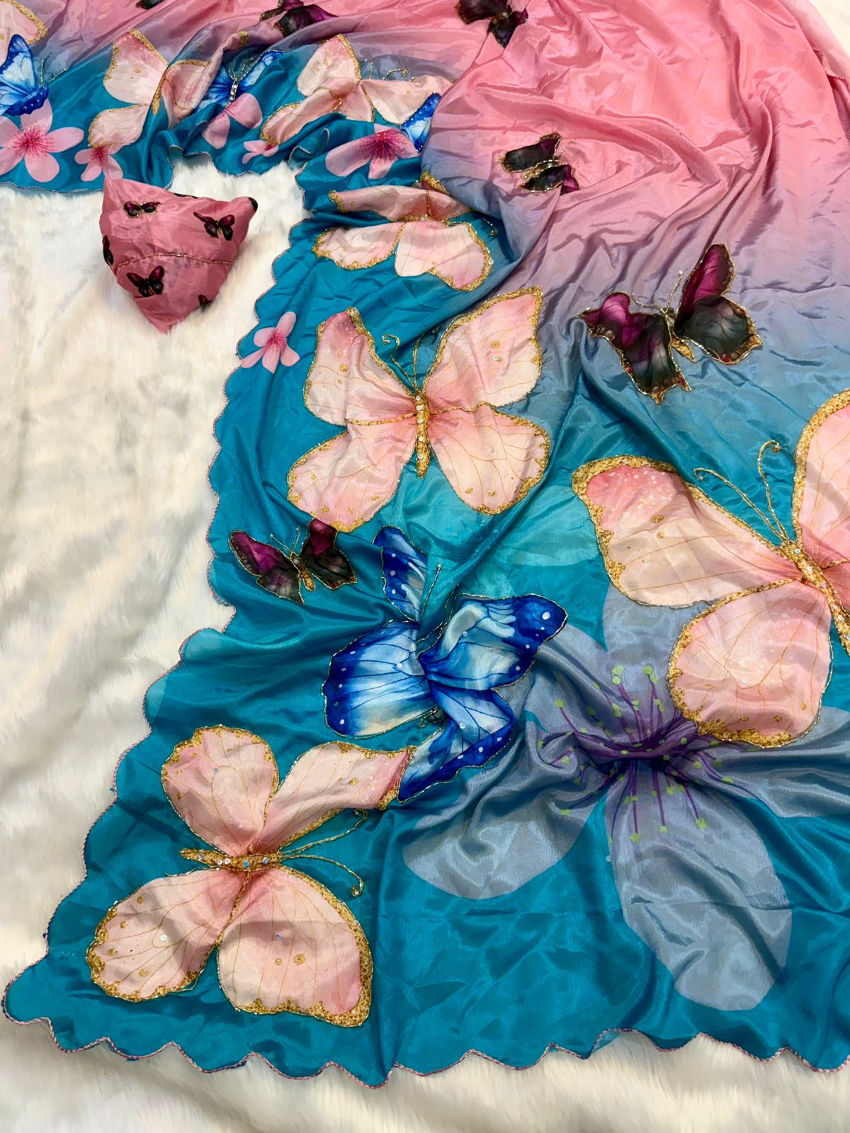 Butterfly Design Rasmalai Silk Saree with Cutdana Work in 4 Colors