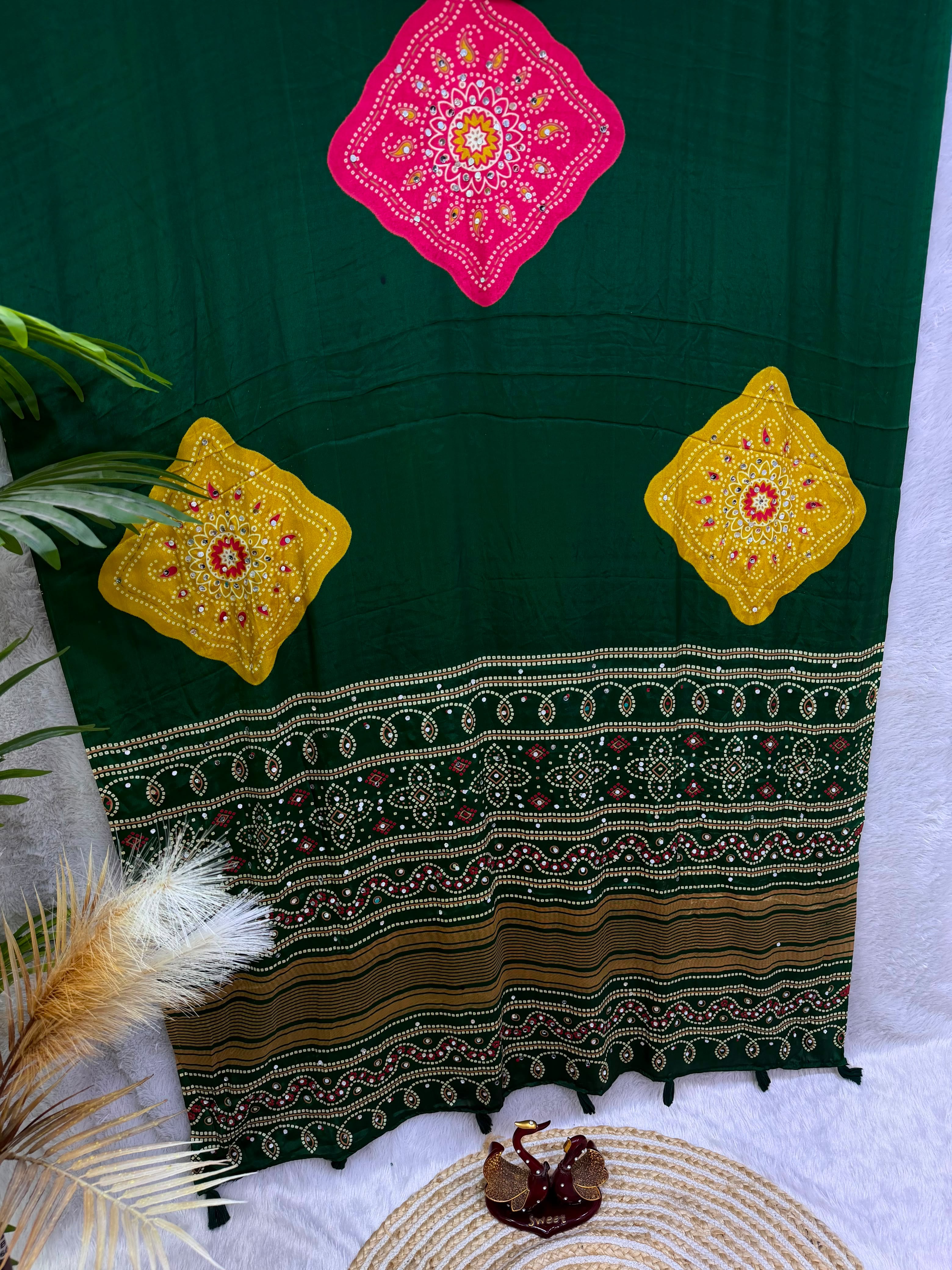 Ajrakh mirror work sarees