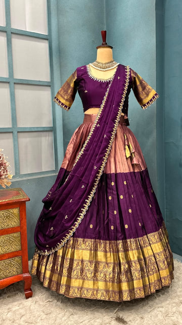 Premium Quality Fully Stitched Kanjivaram with tissue silk dual combination Lehanga