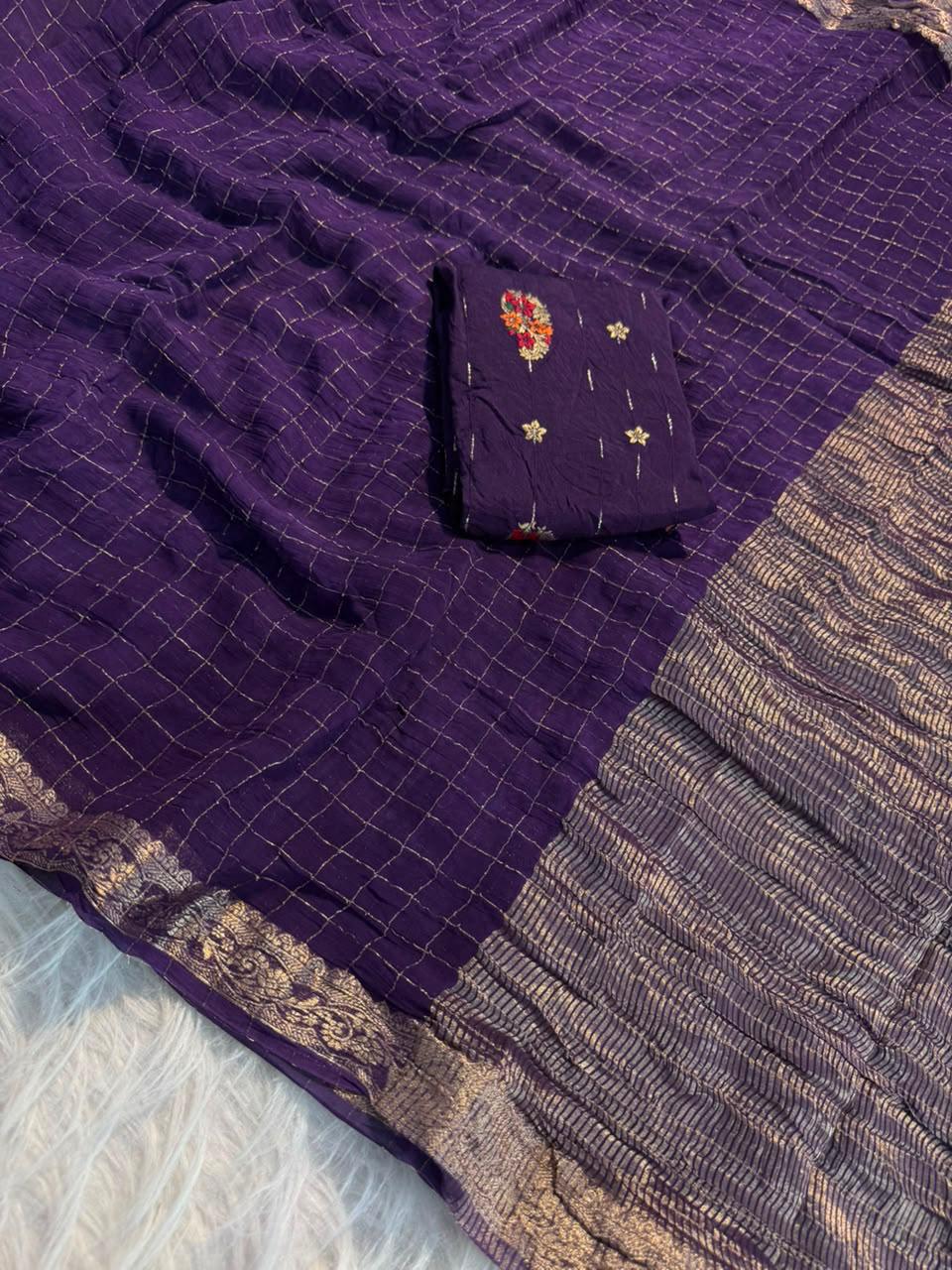 Pure Viscose Checks Georgette Sarees