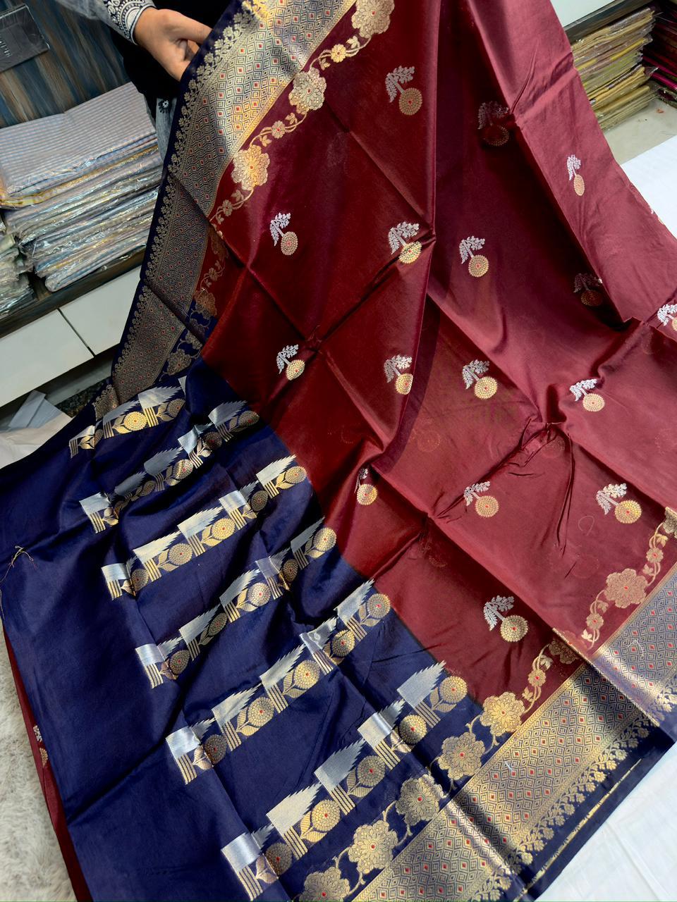 Premium Banarasi Raw Mango Soft Silk Saree
