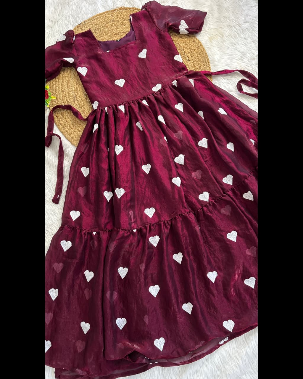 Exclusive Heart Embroidery Trishade Shining Fendy Silk Gown