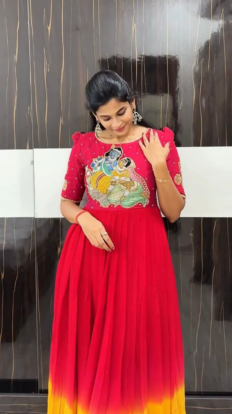 Beautiful Festive Special Radha Krishna Maggam Work Gown