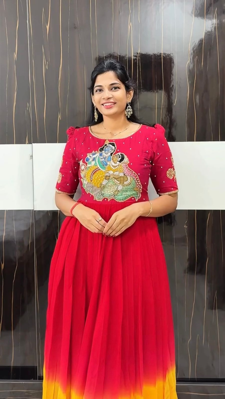 Beautiful Festive Special Radha Krishna Maggam Work Gown