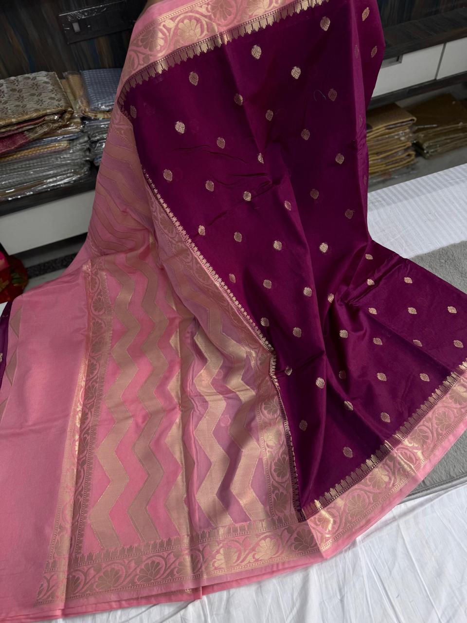 Banarasi Raw Mango Silk Saree with latest small border