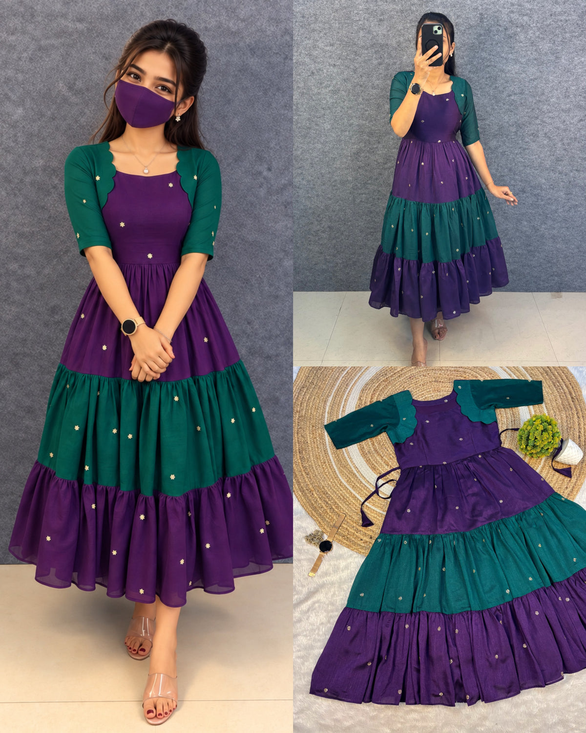 Multi Colour Vichitra Silk Maxi with Embroidery Work