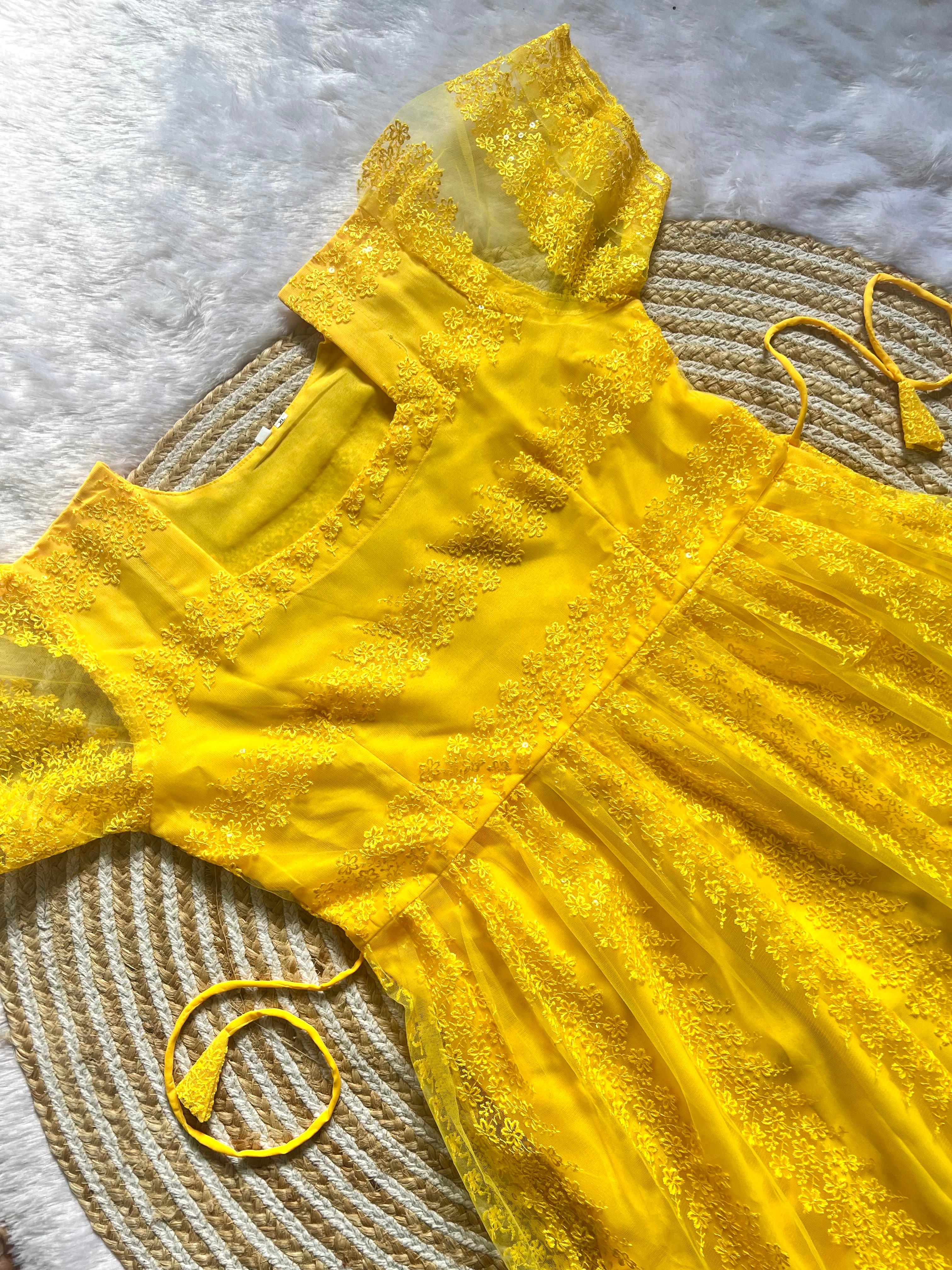 Beautiful Flower Embroidery Sequence Work Frocks