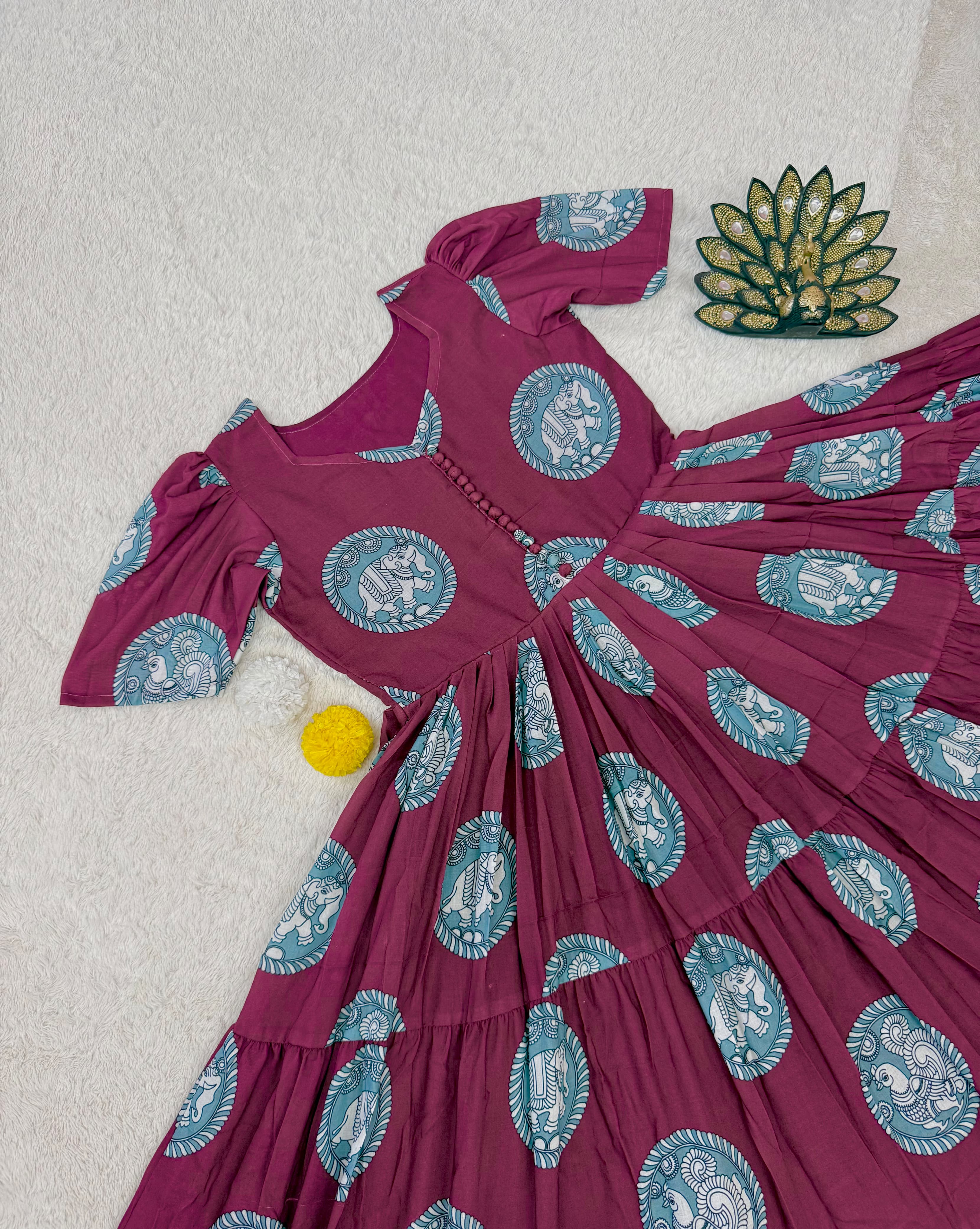 Cotton Kalamkari Block Printed Midi Dress
