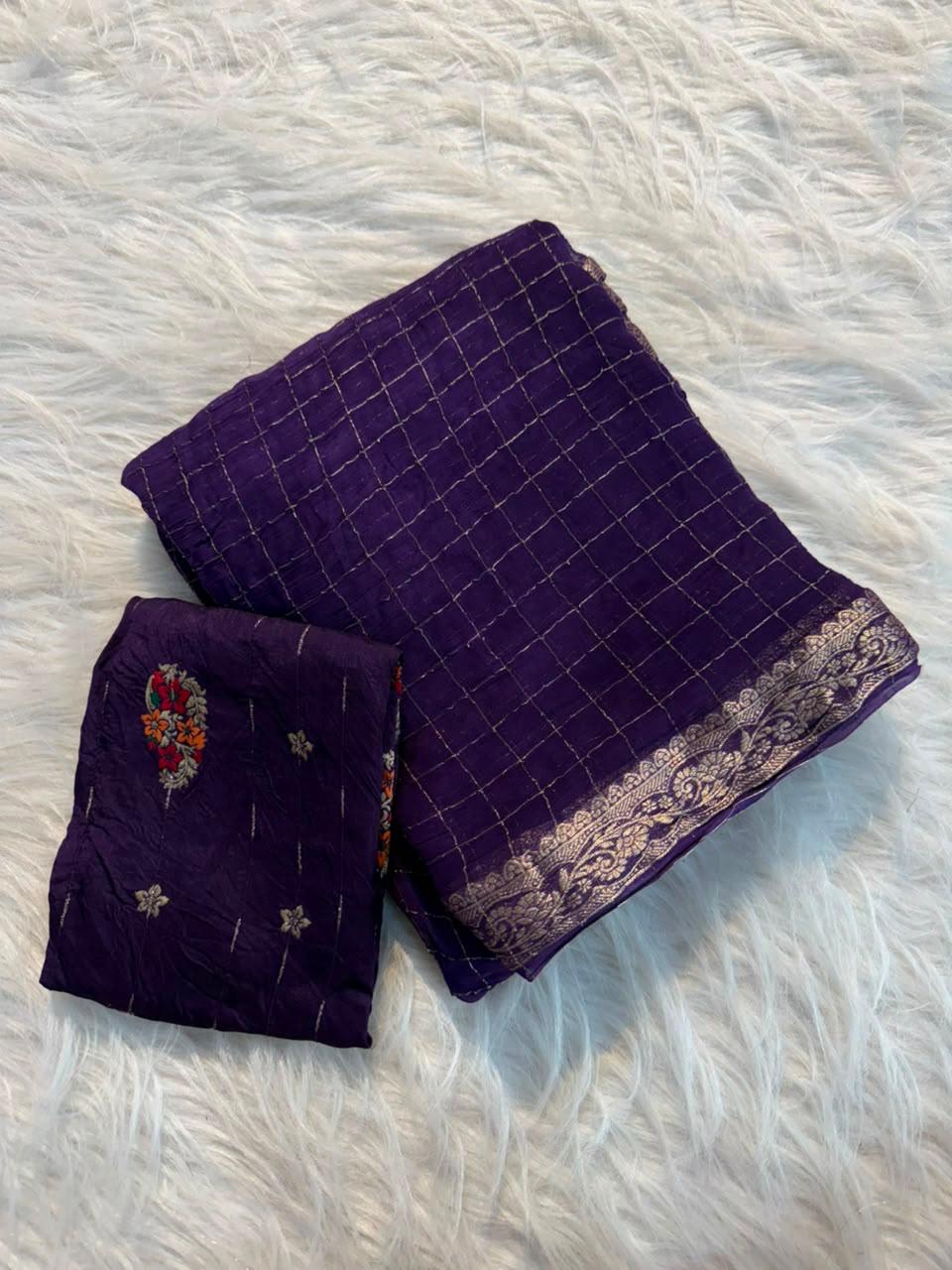 Pure Viscose Checks Georgette Sarees