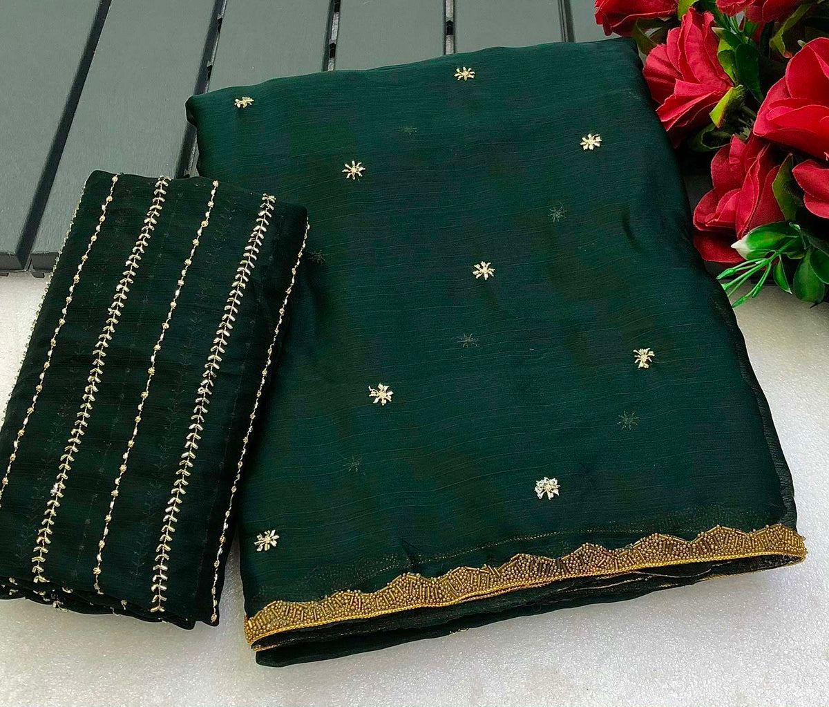 Chiffon Embroidery Work Sarees