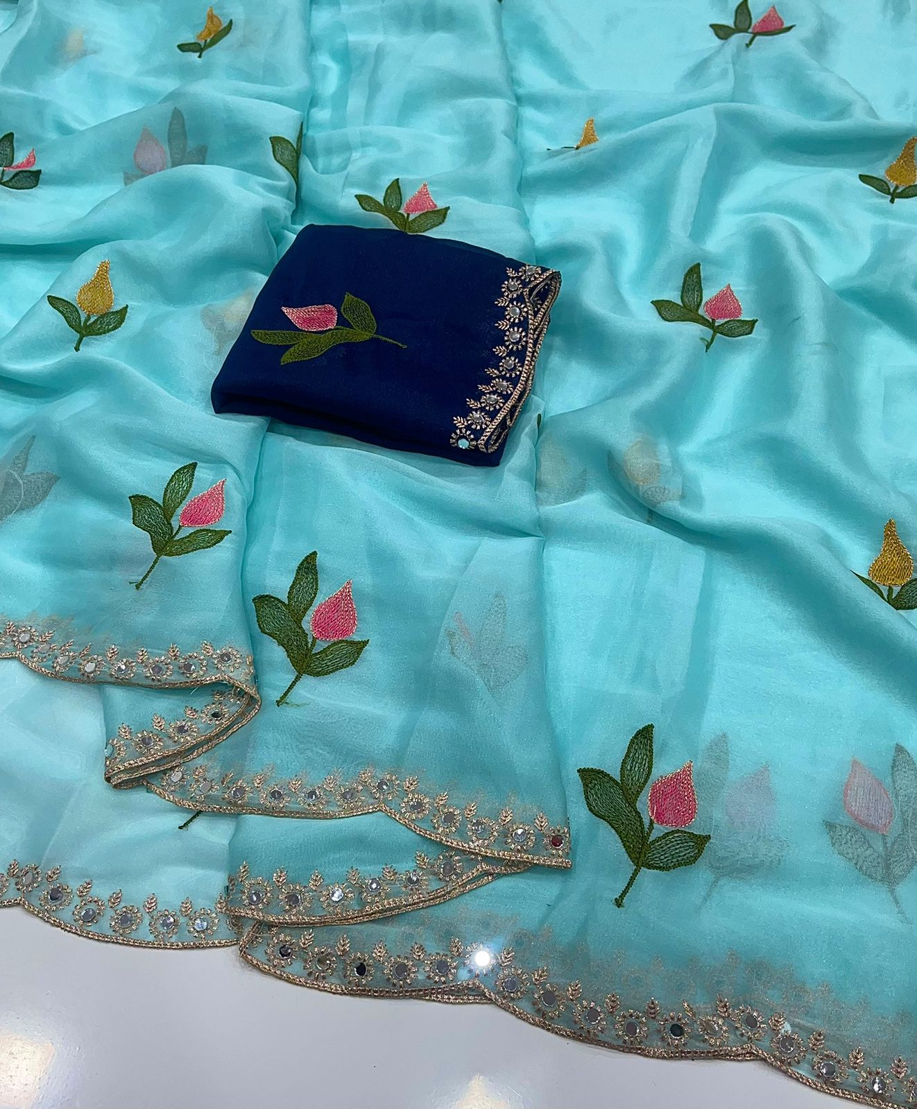 Star Georgette Silk Saree with allover Embroidery Work