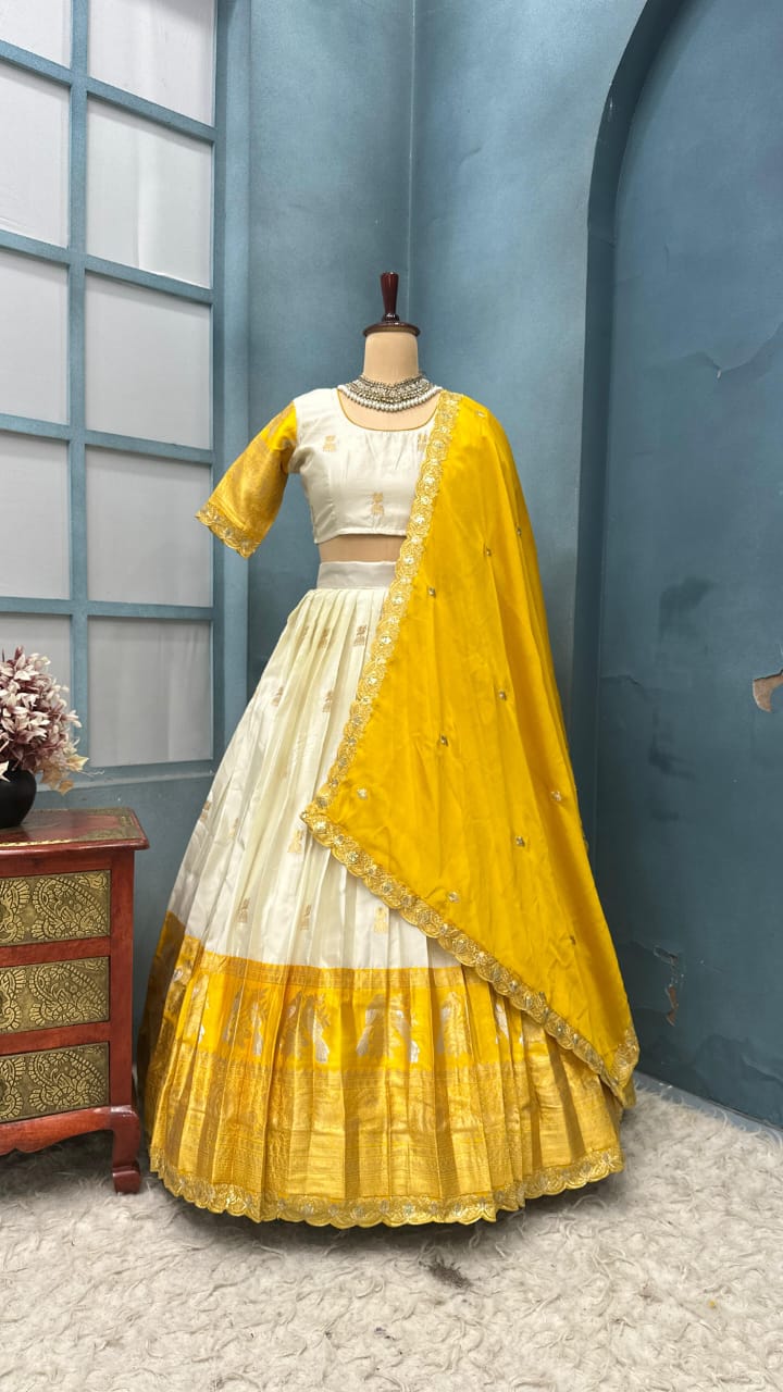 Exclusive Designer Premium Quality Pure Kanjivaram silk full stiched Lehenga